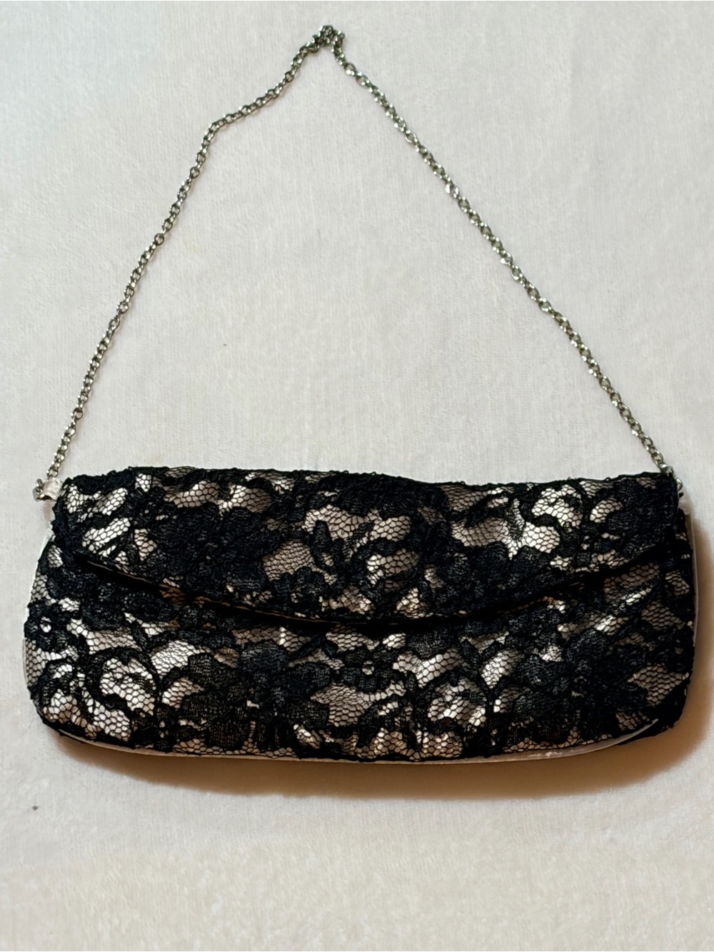 Black Lace Evening Clutch with Chain Strap
